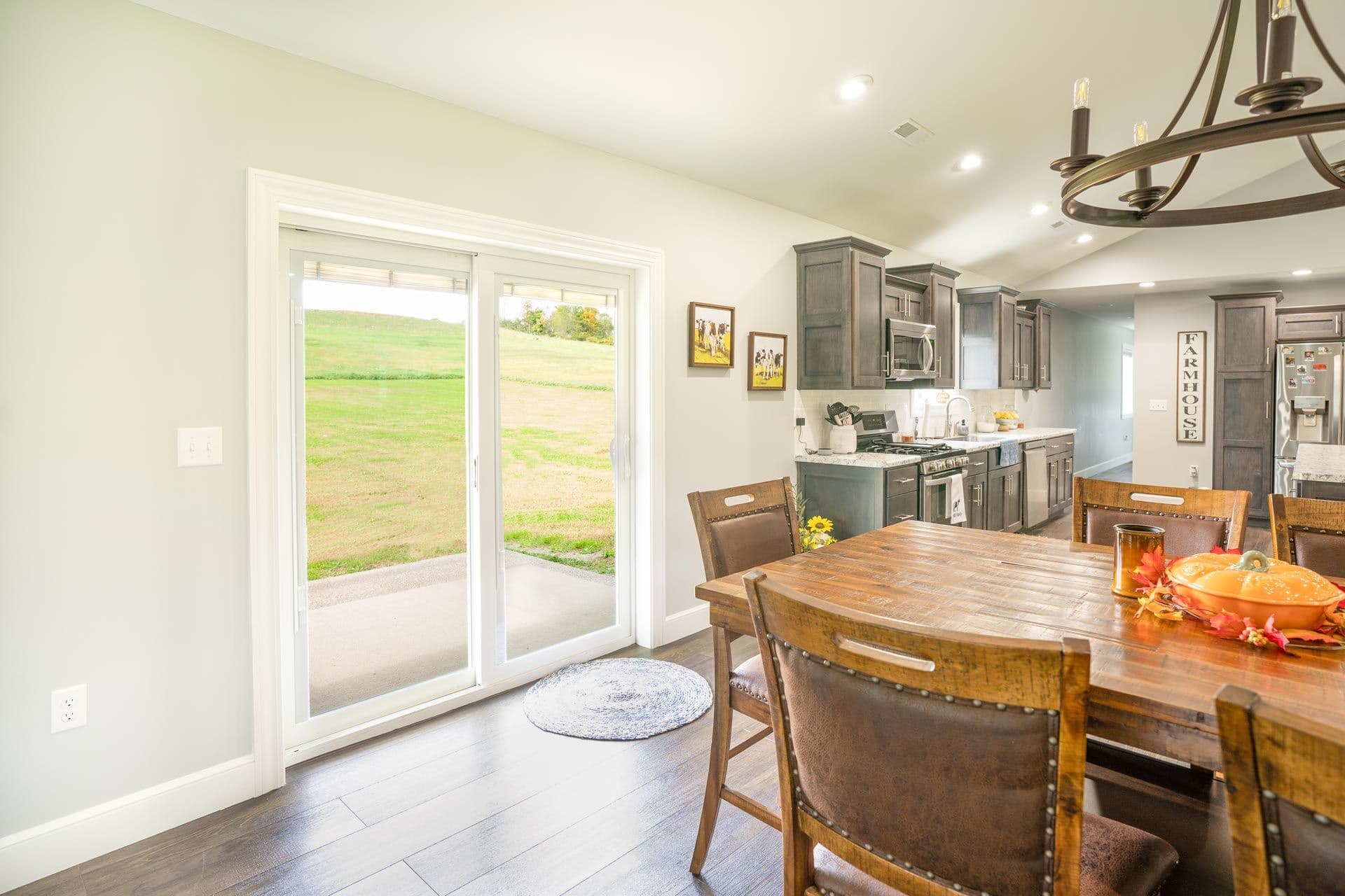 A ProVia Endure™ Sliding Patio White Interior with Internal Blinds.