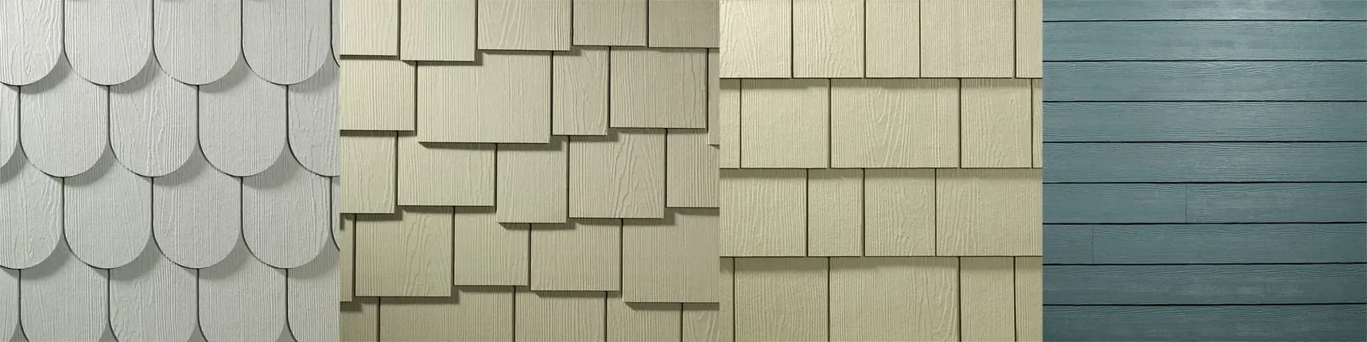 Swatches of four different James Hardie siding Styles and colors.