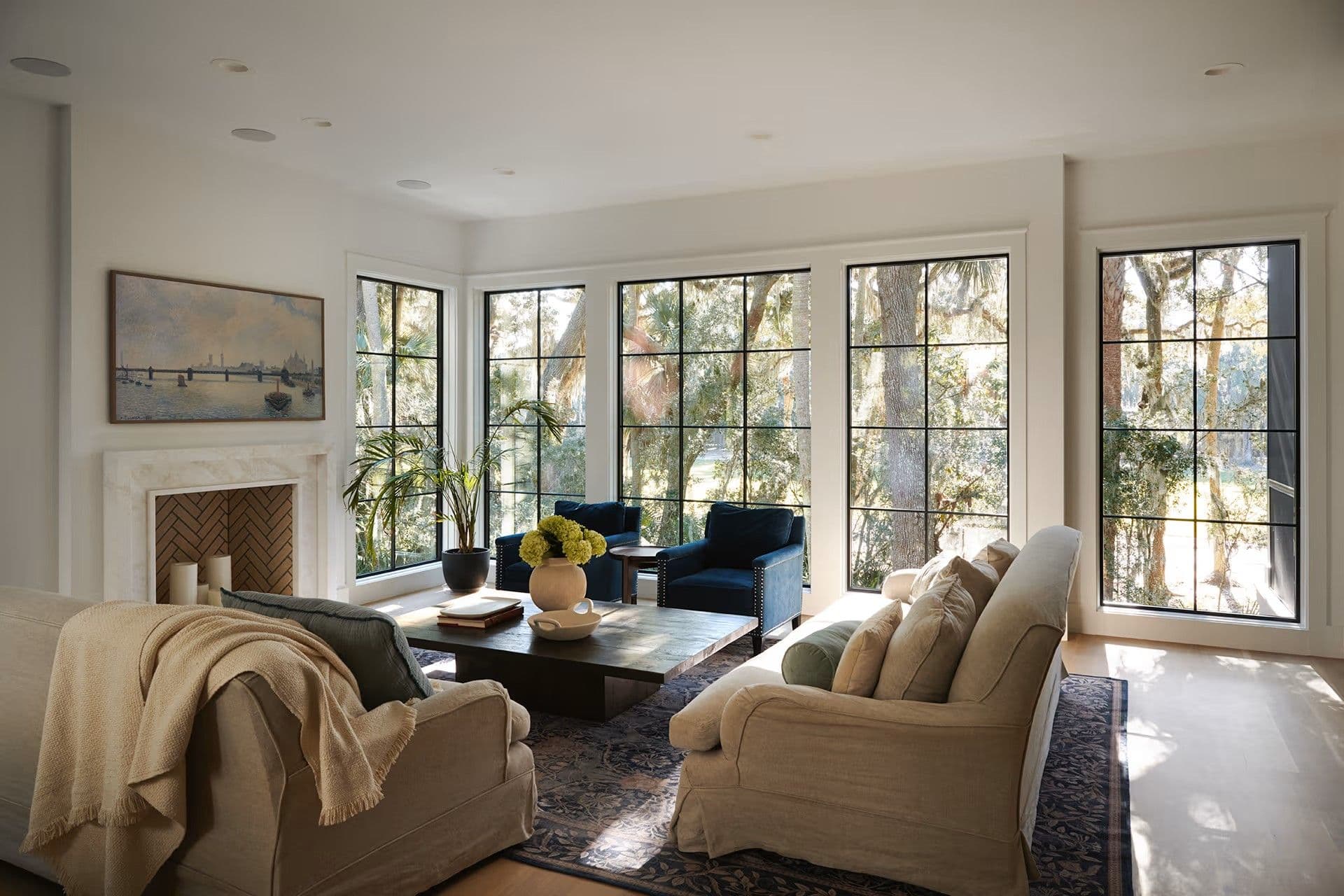 Living room with Marvin Signature Ultimate Direct Glaze Windows.