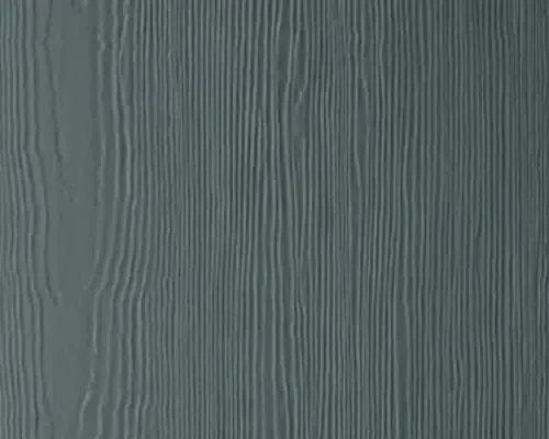 A swatch of blue-gray James Hardie Cedarmil HardiePanel vertical siding.