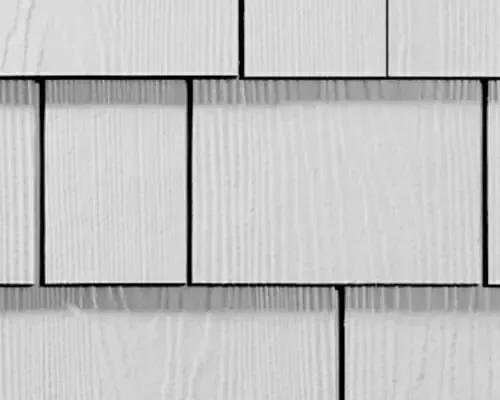 A swatch of light gray James Hardie HardieShingle siding.