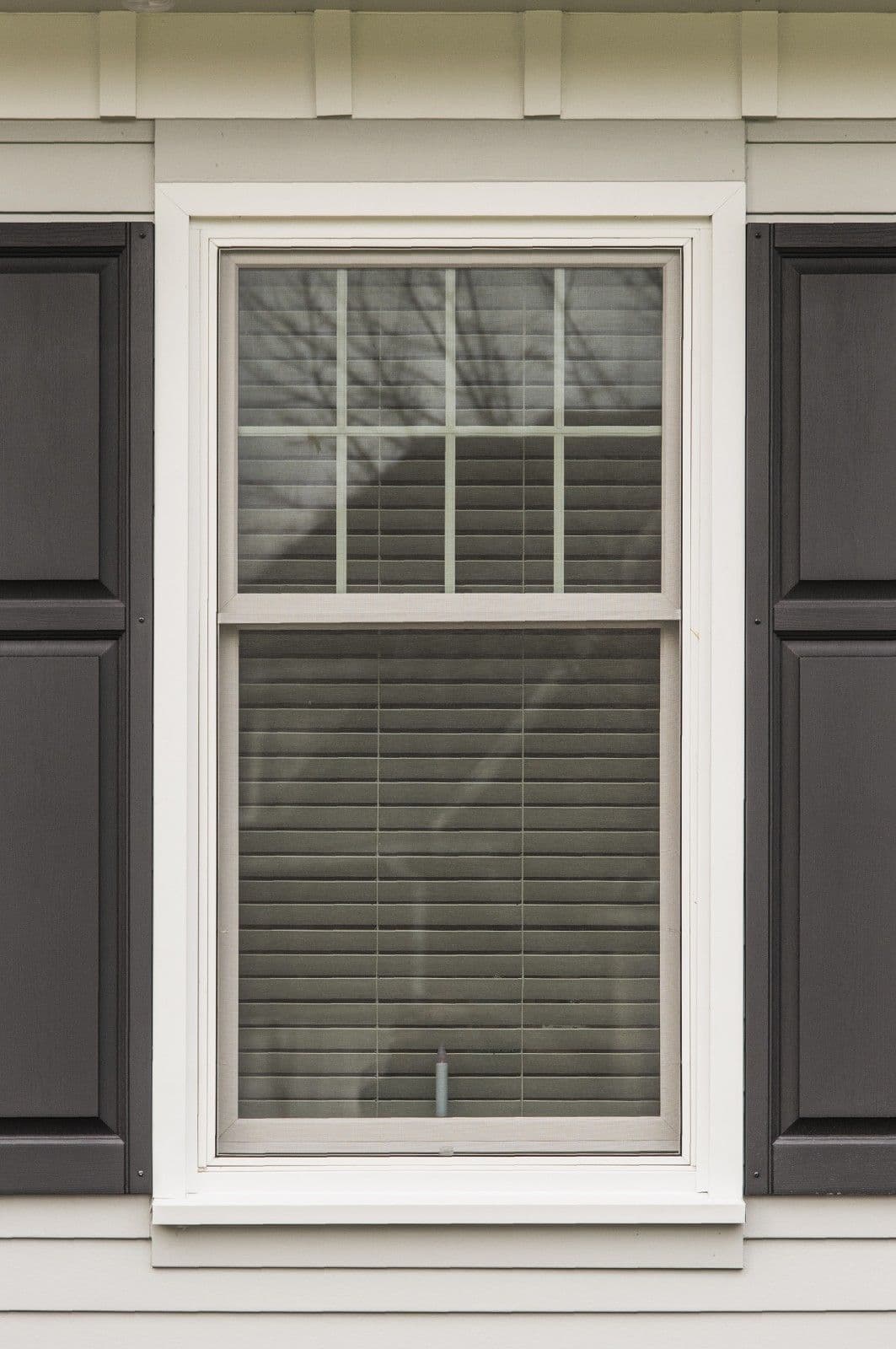 Exterior view of a Wincore 5400 double-hung window with internal grid.