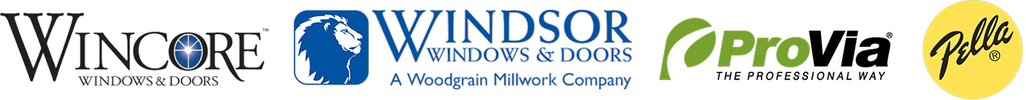 The logo badges for Wincor, Windsor, ProVia, and Pella.